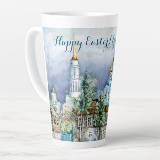 Tasse Latte Petite ville provinciale Zadonsk aquarelle (Angle gauche)