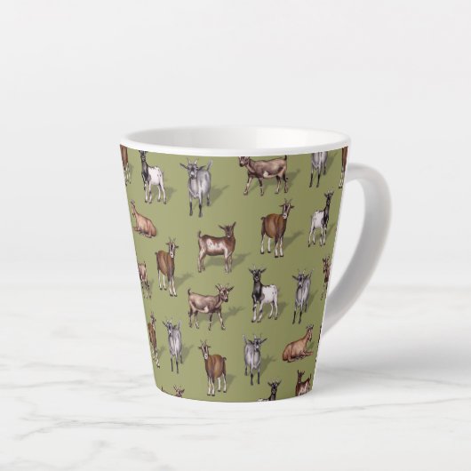 Tasse Latte Petites chèvres en vert - Motif de troupeau de chè (Angle droit)