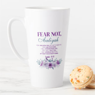 Tasse Latte Peur Personnalisée Non Esaïe 41:10 Floral Violet