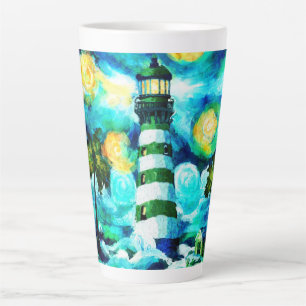 Tasse Latte Phare Tropical & Palm Trees Vert Bleu Turquoise