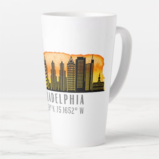 Tasse Latte Philadelphie Sunset Skyline Map Coordinates (Angle droit)