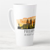 Tasse Latte Philadelphie Sunset Skyline Map Coordinates (Angle gauche)