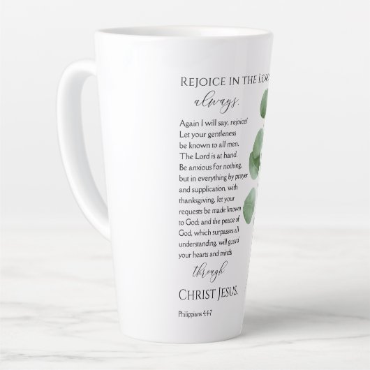 Tasse Latte Philippiens 4:4-7 Versets bibliques Eucalyptus Feu (Angle gauche)