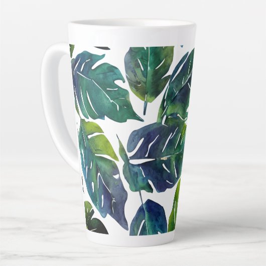 Tasse Latte Philodendron vert et bleu du feuillage Botanique (Angle gauche)