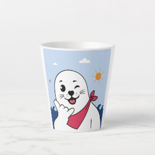 Tasse Latte Phoque Clignant Portant un Bandana Faisant un Sign