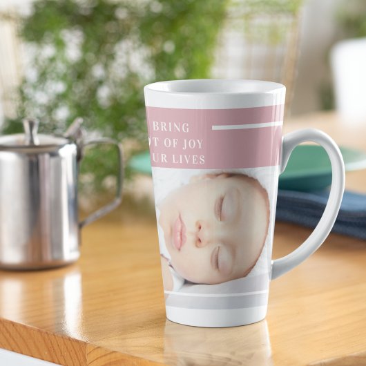 Tasse Latte Photo Bébé Fancy Cute | Rose et blanc | Devis