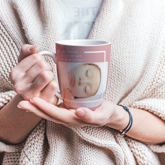 Tasse Latte Photo Bébé Fancy Cute | Rose et blanc | Devis