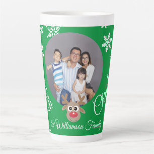 Tasse Latte Photo Christmas Green Cute Reindeer White Script