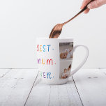 Tasse Latte Photo Collage moderne et coloré Meilleur cadeau de<br><div class="desc">Un collage photo moderne et le cadeau coloré "Best Mom Ever" est un cadeau réfléchi et personnalisé pour toute mère. La photo de collage est une collection de différentes images qui ont été arrangées avec art pour former une composition cohésive et visuellement attrayante. Ces photos peuvent présenter des souvenirs chéris,...</div>