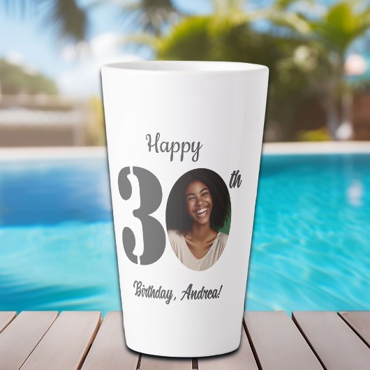 Tasse Latte Photo d'anniversaire 30 ans gras