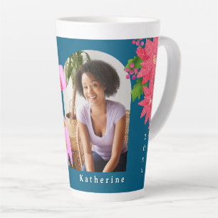 Tasse Latte Photo de Poinsettia Bonne Fête Nouvel An Teal