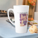 Tasse Latte Photo et texte personnalisés<br><div class="desc">Faites une tasse de latte de conservation de photo personnalisée de Ricaso - ajoutez vos propres photos et texte - cadeaux de conservation de photos - police de style typographie</div>