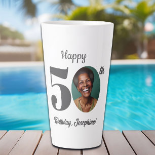 Tasse Latte Photo Joyeux 50e Anniversaire Gras