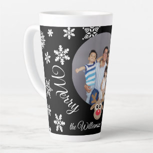 Tasse Latte Photo Noël Noir Cute Reinder Blanc Script