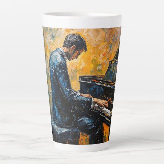 Tasse Latte Piano Player - Peinture à l'huile (Devant)