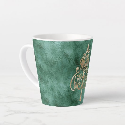 Tasse Latte Pine Turquoise Vert or Noël (Angle gauche)