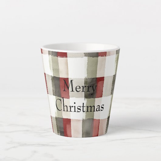 Tasse Latte Pine Vert ivoire Rouge rayures (Devant)