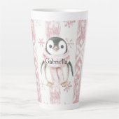 Tasse Latte Pingouin rose Snowflakes Noël (Devant)