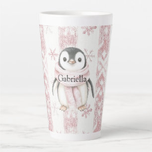 Tasse Latte Pingouin rose Snowflakes Noël