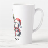 Tasse Latte Pingouins de Noël festifs Monogrammes (Droite)
