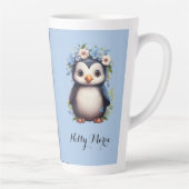 Tasse Latte Pingouins mignons Bleu Nom et initiales personnali (Droite)