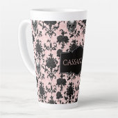 Tasse Latte Pink and Black Goth Skulls and Roses Personalized  (Angle gauche)