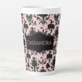 Tasse Latte Pink and Black Goth Skulls and Roses Personalized  (Devant)