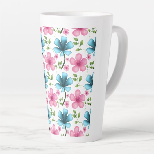 Tasse Latte Pink & Blue Floral Seamless Pattern (Angle droit)
