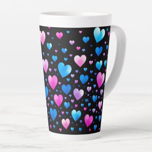 Tasse Latte Pink & Blue Glowing Hearts (Angle droit)