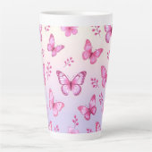 Tasse Latte Pink butterflies and flowers pattern (Devant)