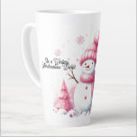 Tasse Latte Pink Christmas Snowman Marshmallow World<br><div class="desc">Si vous aimez le design de Noël rose, vous aimerez ce bonhomme de neige rose en marshmallows ornés de casquette rose et d'écharpe aux bras de brindilles. Des flocons de neige roses se déversent autour de lui avec des guimauves roses à côté de lui, accompagnés d'un sapin de Noël rose....</div>