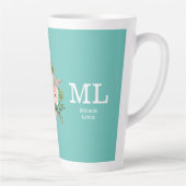 Tasse Latte Pink Floral and Teal Monogram (Droite)