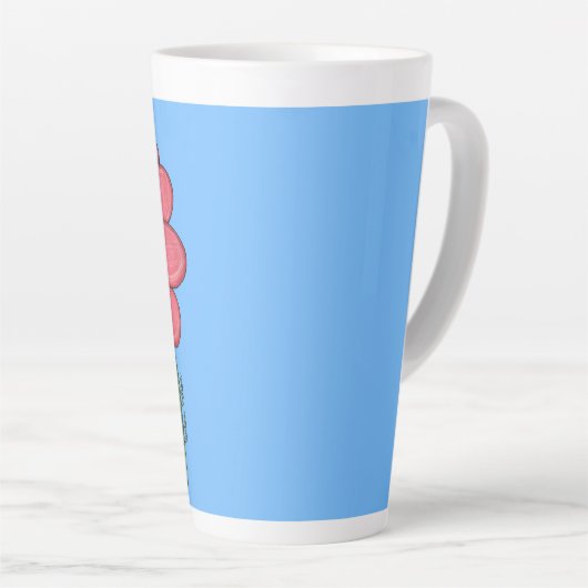 Tasse Latte Pink Flower Full with Blue background (Angle droit)