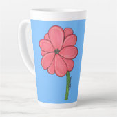 Tasse Latte Pink Flower Full with Blue background (Angle gauche)