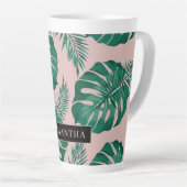 Tasse Latte Pink & Green Palm Feuille Motif & nom (Angle droit)