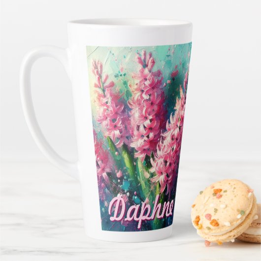 Tasse Latte Pink Hyacinths Hyacinth Floral Personalized (En situation)