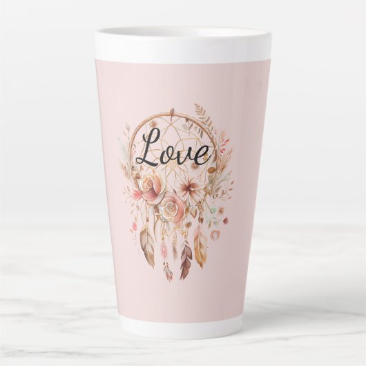 Tasse Latte Pink Love Boho Floral Feathers Dream Catcher (Devant)