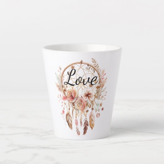 Tasse Latte Pink Love Boho Floral Feathers Dream Catcher (Devant)