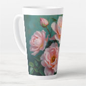 Tasse Latte Pink Peonies Artwork on Emerald Green (Angle gauche)