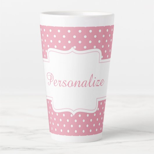 Tasse Latte Pink Polka Dot Personnaliser (Devant)
