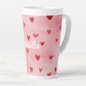 Tasse Latte Pink Red Hearts Name (Angle droit)