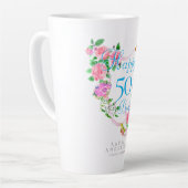 Tasse Latte Pink Rose Ribbon Anniversaire (Angle gauche)