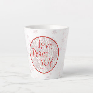 Tasse Latte Pink & White Christmas Holiday Love Peace Joie