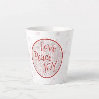 Tasse Latte Pink & White Christmas Holiday Love Peace Joie