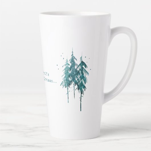 Tasse Latte Pins bleu-vert simple Noël (Droite)