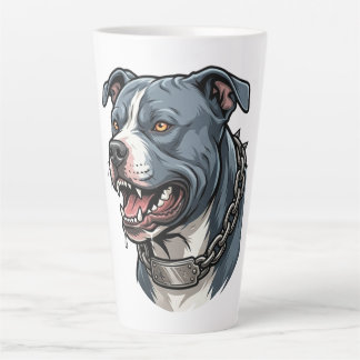 Tasse Latte Pit Bull Gris Bleu Féroce avec Collier à Chaîne à