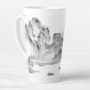 Tasse Latte PixDezine Chinoiserie noire paysage de la vallée d