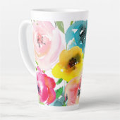 Tasse Latte PixDezines Aquarelle Peonies d'été (Angle gauche)