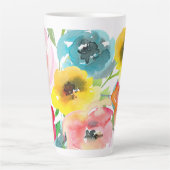 Tasse Latte PixDezines Aquarelle Peonies d'été (Devant)