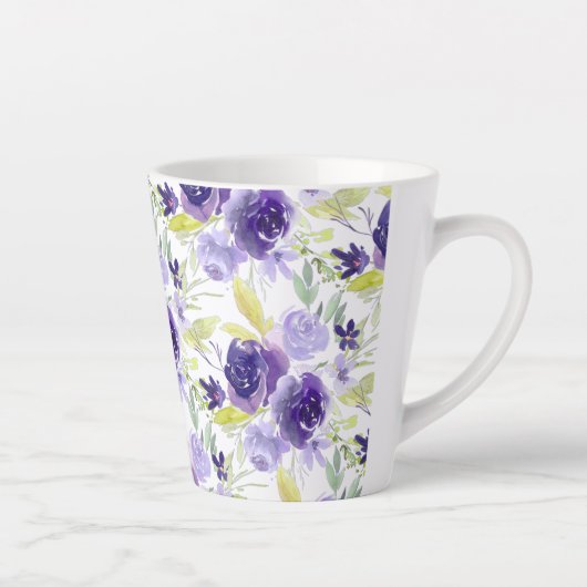 Tasse Latte PixDezines Fleurs d'aquarelle violette (Droite)